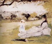 Berthe Morisot The mother and her child on the meadow china oil painting reproduction